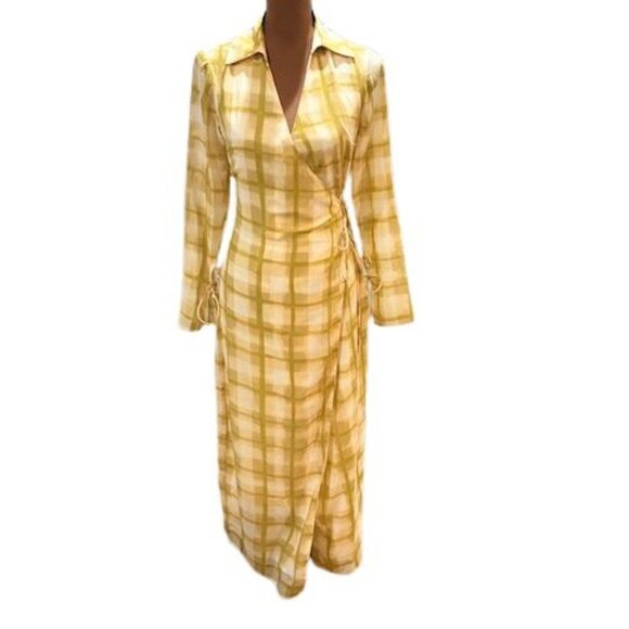 ASOS Dresses & Skirts - ASOS Design Chiffon Wrap Collar Midi Dress With Tie Detail in Check Print SZ 2